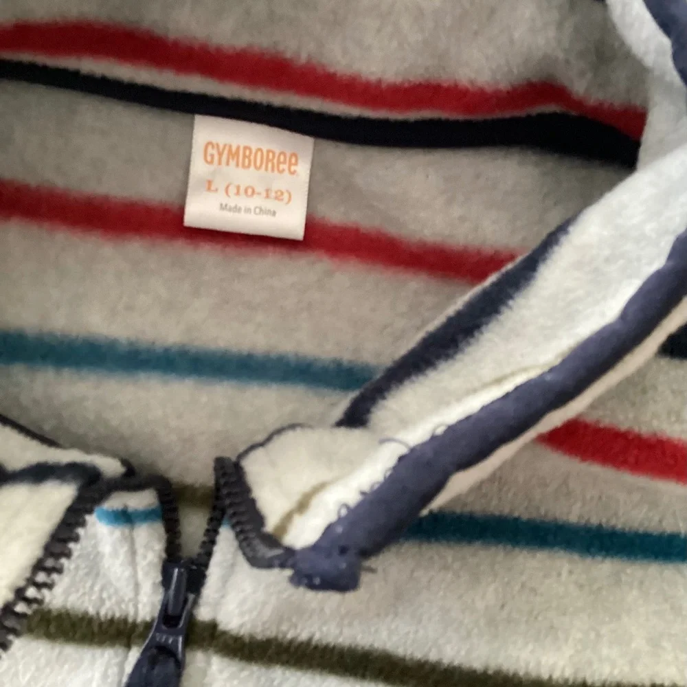 Gymboree Boy Striped Fleece Size L Pullover Shirt Gray Red Blue Green Stripes